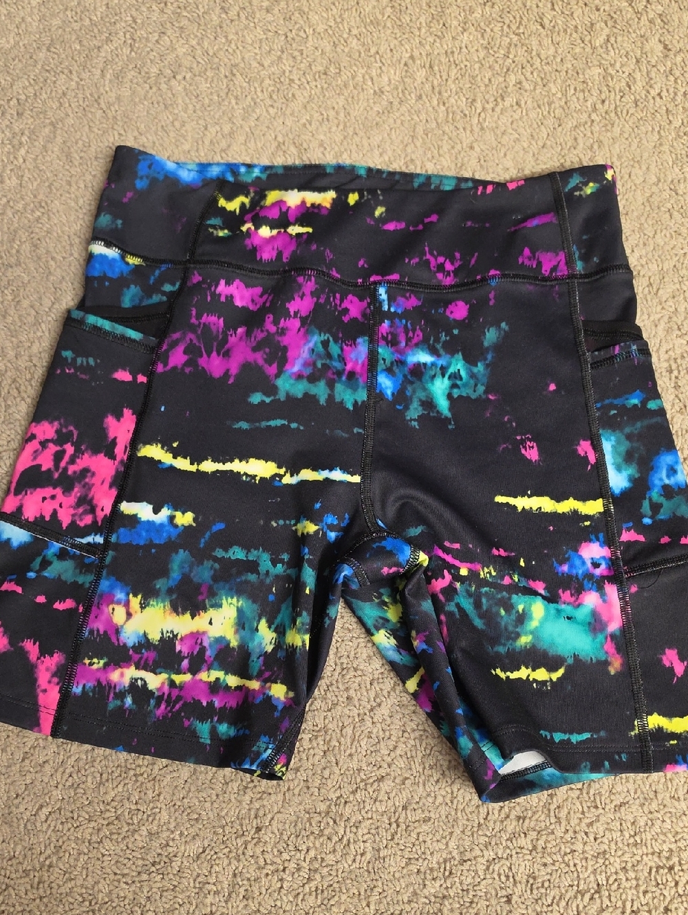 Fila Black Multicolor Tie-Dye Bike Shorts Sz Large